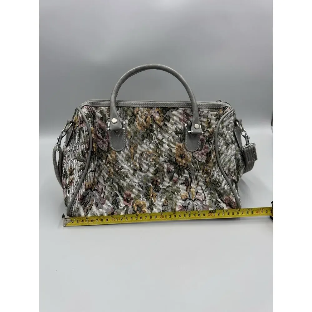 Vintage American Flyer Carry On Bag Purse Floral Tapestry Flowers